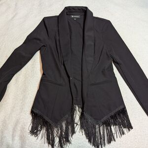 INC International Concepts Black Fringe Blazer